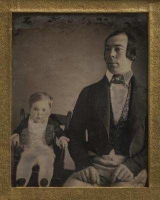 Photograph: Daguerreotype of Charles S. Stratton (General Tom Thumb) and his father, seated, 1843