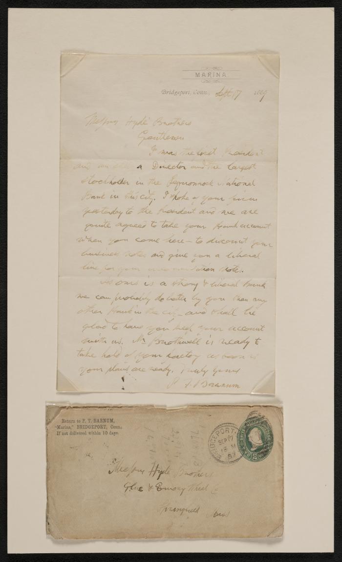 Letter: To the Hyde Brothers from P.T. Barnum, September 17, 1889