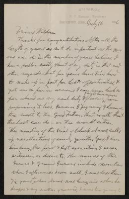 Letter: To Friend Wildman from P.T. Barnum, July 16, 1886