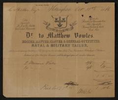 Document: Clothing receipt from Matthew Vowels [...] Tailors for Charles S. Stratton, October 31, 1866