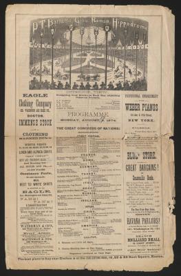 Advertisement: Ad for P.T. Barnum's Hippodrome at Back Bay in Boston
