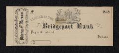 Check, Bank: Blank check for P. T. Barnum's account in the Bridgeport Bank, 1849 
