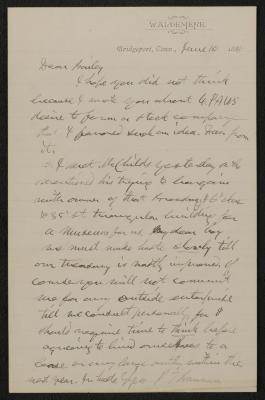 Letter: Dear [J.A.] Bailey from P.T. Barnum, June 10, 1888
