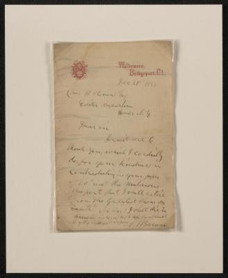 Letter: To Charles H. Stevens from P.T. Barnum, December 21, 1888