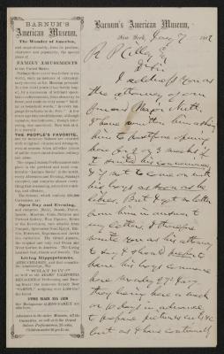 Letter: To R.P. Culley from P.T. Barnum, January 7, 1862