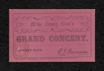 Ticket: "M'lle Jenny Lind's Grand Concert"