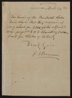 Letter: To Unknown recipient from P.T. Barnum, August 24, 1885