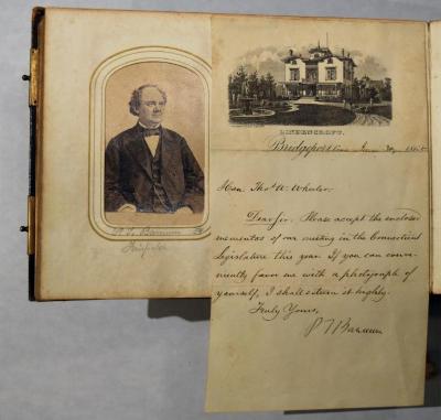 Photograph Album: Cartes de visite album of Connecticut State Legislators of 1865, including P.T. Barnum