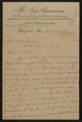Letter: To M.A. Powers, from M. Lavinia Warren, November 5, 1901