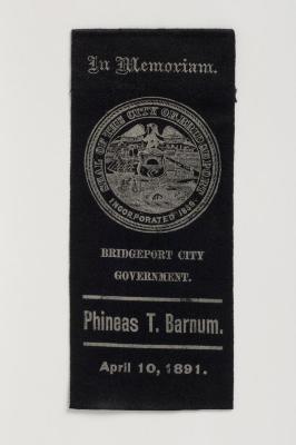 Textile: Memorial ribbon for P. T. Barnum's funeral