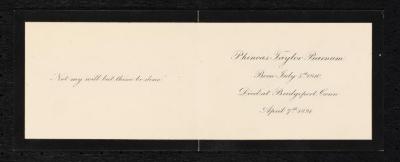 Program: "In Memorium" card for P.T. Barnum