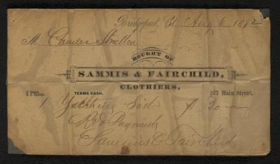 Document: Receipt to Charles S. Stratton from Sammis &amp; Fairchild Clothiers, 1872