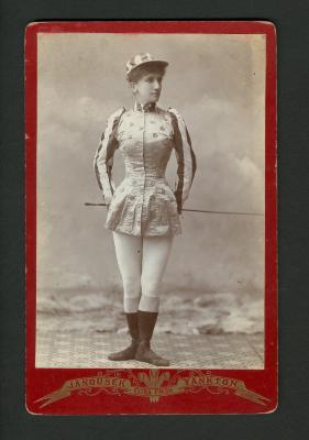 Photograph: Portrait of Linda Jeal wearing her circus equestrienne costume