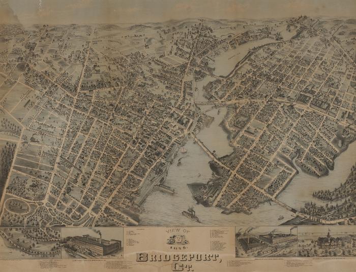 Map: "[Birdseye] View of Bridgeport, Connecticut, 1875"