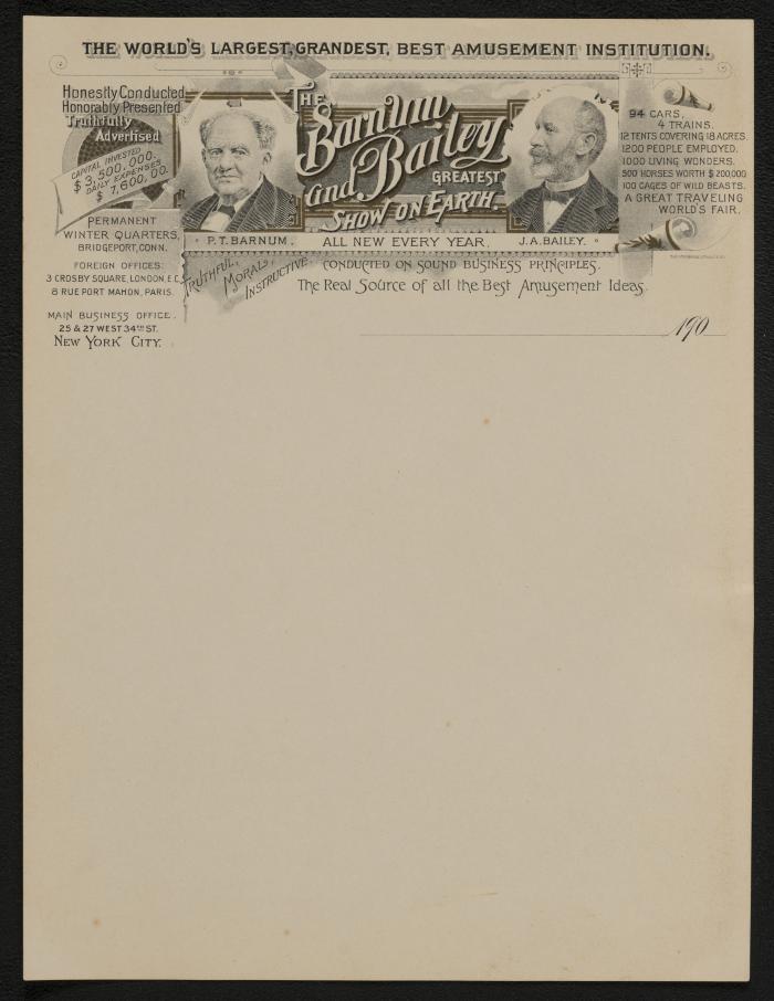 Stationery: Barnum and Bailey Greatest Show on Earth letterhead