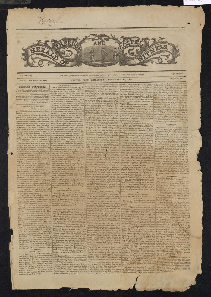 Newspaper: Herald of Freedom and Gospel Witness, Vol. II, New Series 10, December 19, 1832