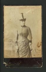Photograph: Portrait of Linda Jeal, circus equestrienne, in tall hat