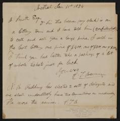 Letter: To Mr. Smith from P.T. Barnum, January 11, 1834