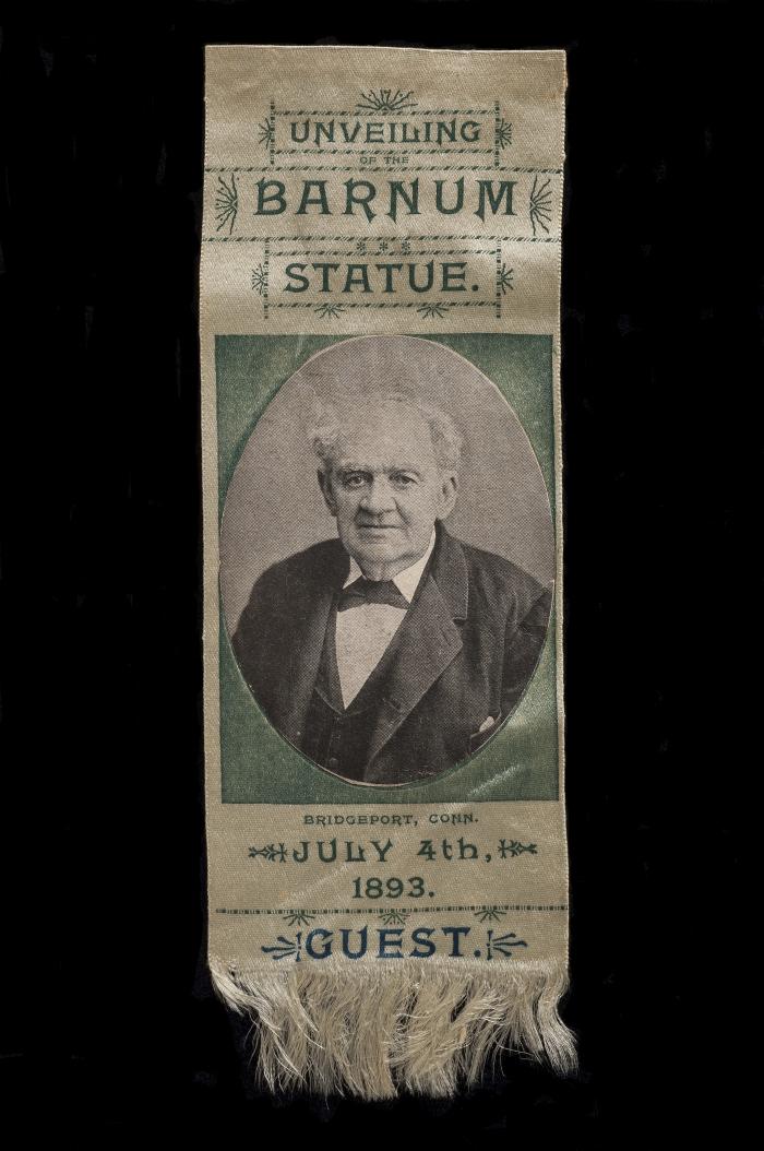 Souvenir: Ribbon badge for the "Unveiling of the Barnum Statue"