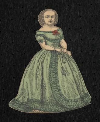 Toys and games: M. Lavinina Warren paper doll, figure wearing green dress