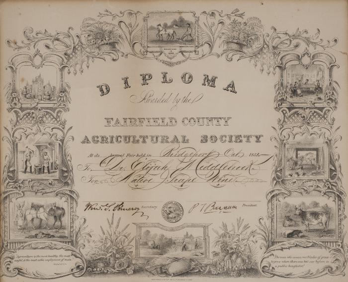 Document: "Fairfield Agricultural Society award signed by P. T. Barnum"