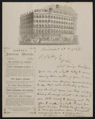 Letter: To R. P. Culley from P.T. Barnum, July 22, 1861