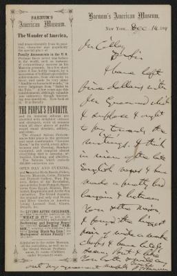 Letter: To R.P. Culley from P.T. Barnum, December 14, 1861