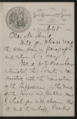 Letter: ASPCA Correspondence to Samuel Hurd from Henry Bergh, July 8, 1874