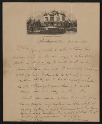 Letter: Dear sir from P.T. Barnum, December 26, 1865