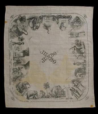 Textile: Large Handkerchief featuring story of Jumbo the Elephant