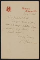 Letter: To Miss Mabel Porter from P.T. Barnum, July 8, 1886