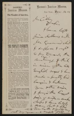 Letter: To B.P. Cilley from P.T. Barnum, December 14, 1861