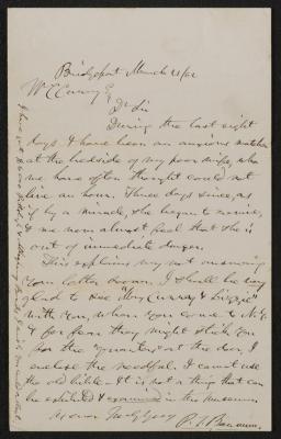 Letter: To W.C. Curry from P.T. Barnum, March 21, 1862