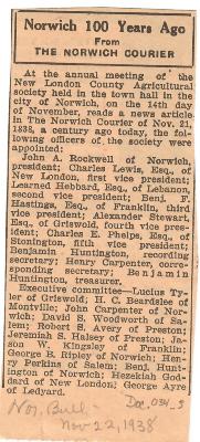 Norwich 100 Years Ago From the Norwich Courier: Agricultural Society