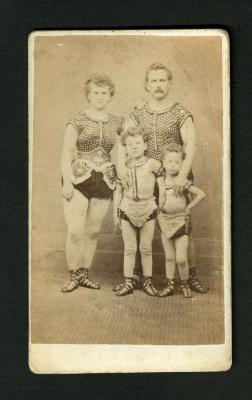 Photograph: Portrait of family of four acrobats