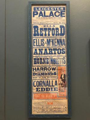 Advertisement: Poster for Leicester Palace Theatre advertising Cornalla & Eddie, framed