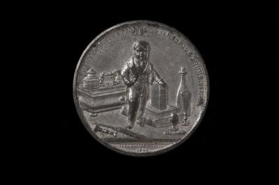 Souvenir: Token featuring Charles S. Stratton (Gen. Tom Thumb), his chariot on reverse