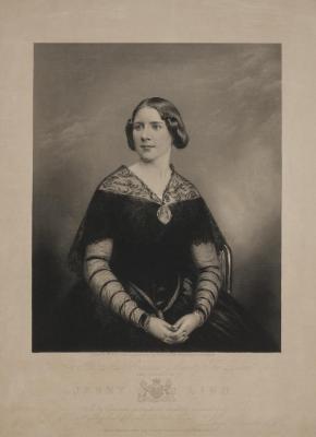 Print: Portrait of "Jenny Lind" dedicated to Her Majesty, owned by the Barnum Museum (version 1)