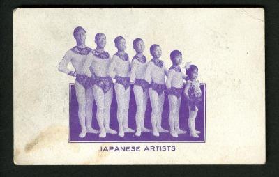 Photograph: Business card showing Okabe Family of Japanese acrobats and T. Okabe, manager