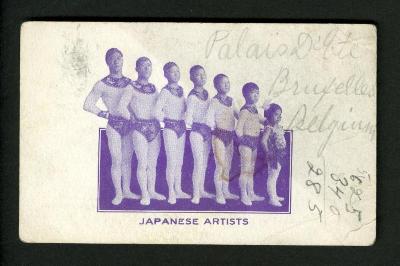 Photograph: Business card showing Okabe Family of Japanese acrobats and T. Okabe, manager