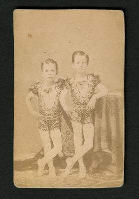 Photograph: Portrait of two young boys in acrobatic costume