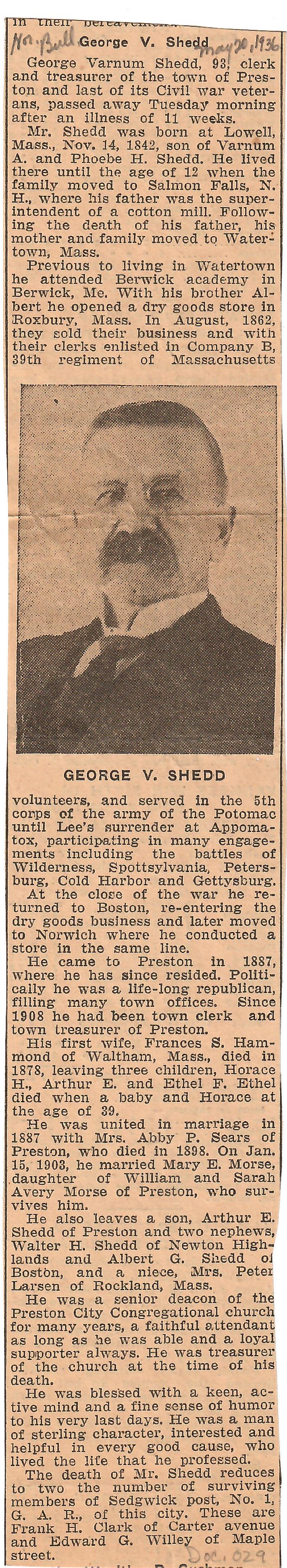 George V. Shedd Obituary