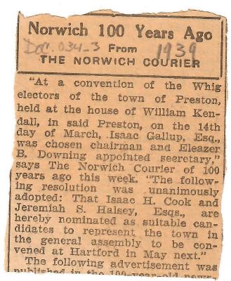 Norwich 100 Years Ago From the Norwich Courier: General Assembly Electors