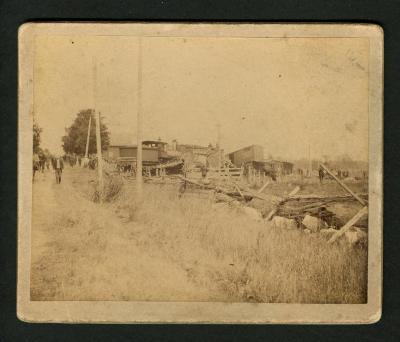 Photograph: Railroad accident, locomotive at left