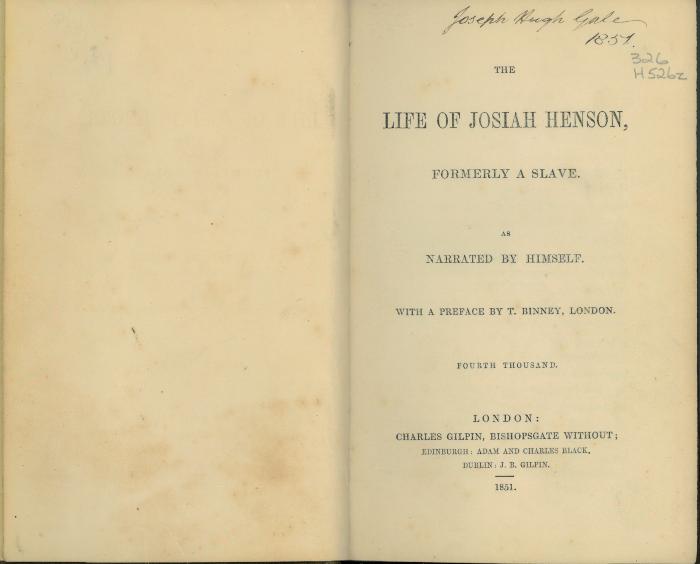 Life of Josiah Henson 1851, Published Narrative Pamphlet