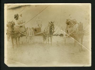 Photograph: Three clowns in pony carts