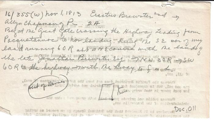 Notes on  Erastus Brewster 2nd and Allyn Chapman property
