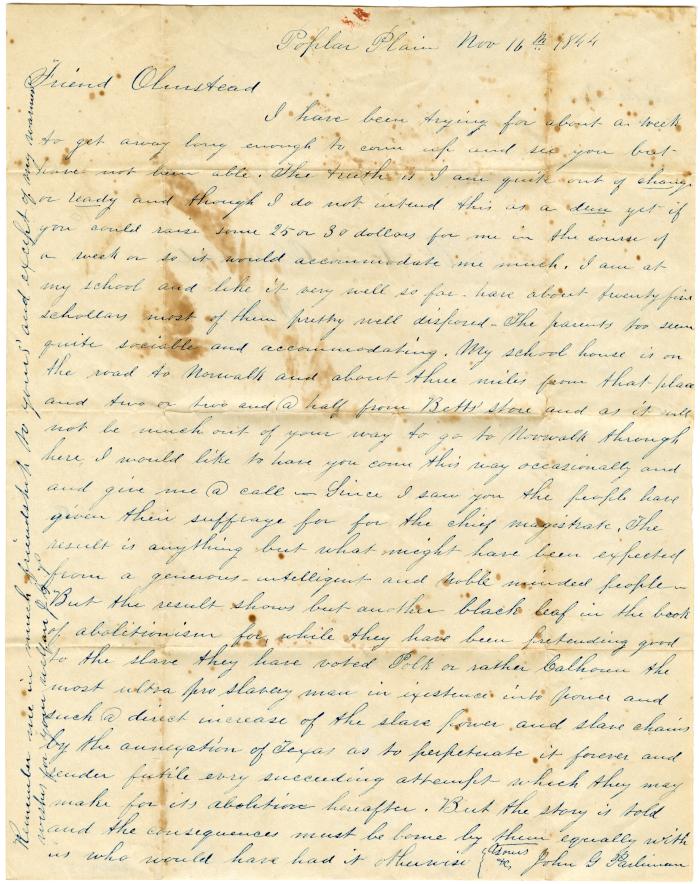 Letter: John G. Parliman to Aaron Olmstead