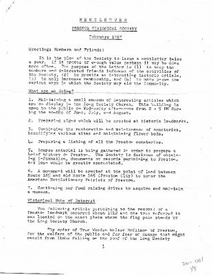 Preston Historical Society Newsletter Feb. 1967