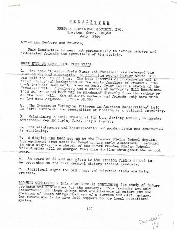 Preston Historical Society Newsletter July 1968